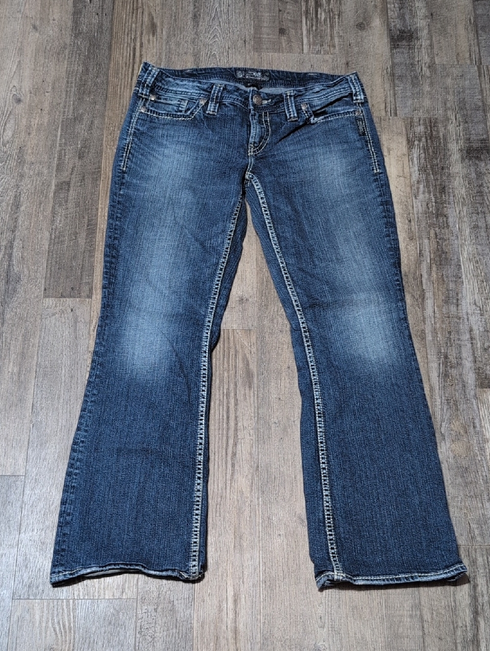 Women's Silver Aiko Boot Cut Jeans - Branded Stitch Pocket - Picture 3 of 8